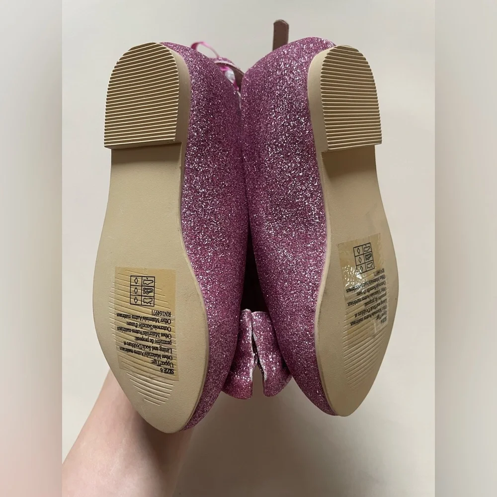 NWOT Janie And Jack Disney Princess Aurora Pink Glitter Ballet Flats Kids Shoes